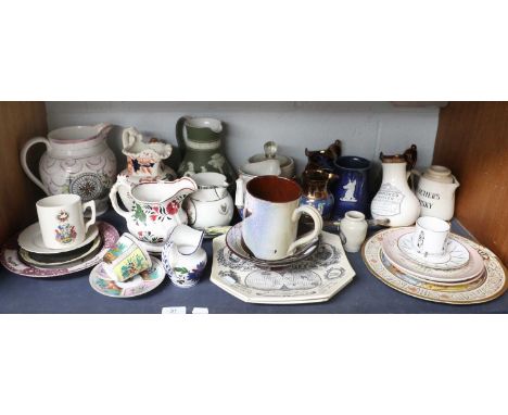 Various Pottery and Porcelain, mostly British 19th century, including two Edward VII Coronation City of Leeds commemorative p