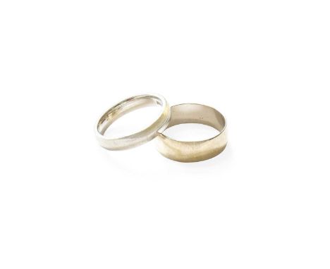 A Platinum Band Ring, finger size M1/2; and A 9 Carat White Gold Band Ring, finger size N1/2Platinum ring - 7.3 grams. 9 cara