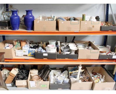 A Large Accumilation of Decorative Household Items Including: 19th century and later porcelain, art glass vase, brass candles