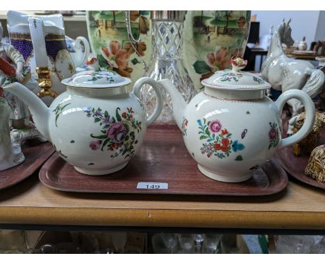A Worcester Porcelain Teapot and Cover, circa 1770, with floral knop and of globular form, painted in the Harvest Bug palette