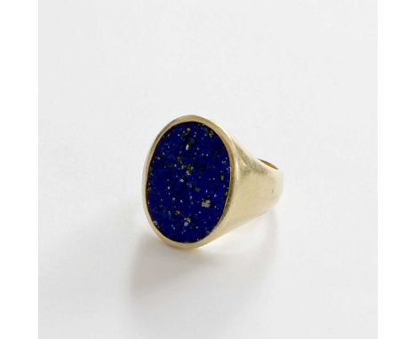 A Lapis Lazuli Signet Ring, finger size K1/2Unmarked. Gross weight 8.1 grams.