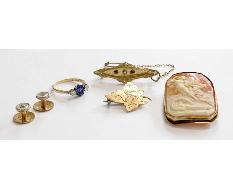 A Small Quantity of Jewellery, comprising of a cameo brooch/pendant, stamped 'K14', measures 4.2cm by 2.8cm; a paste brooch, 