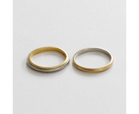 Two Band Rings, stamped '22CT' and 'PLATINUM', finger sizes J1/2 and KGross weight 4.6 grams.