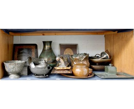 Various Including a Danish 'JUST' Inkwell, with Kayserzinn pewter, Orivit pewter, Arts &amp; Crafts copper and brass, Art Dec