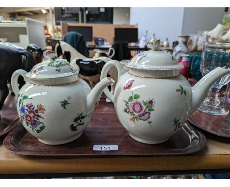 A Worcester Porcelain Teapot and Cover, circa 1770, enamelled with bouquets and scattered sprigs, the spout embellished with 