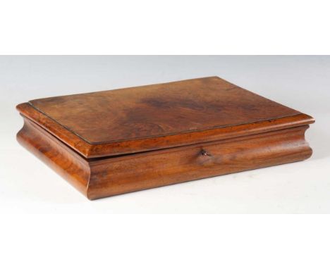A Victorian walnut box, later converted to a bijouterie case, the interior glass tray top containing a group of other boxes, 