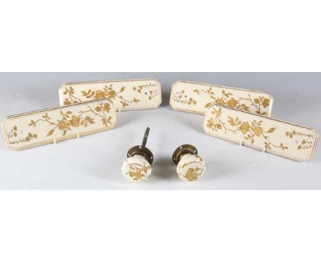 A group of late Victorian Aesthetic Movement ceramic door furniture by Taylor, Tunnicliffe &amp; Co, comprising a door handle