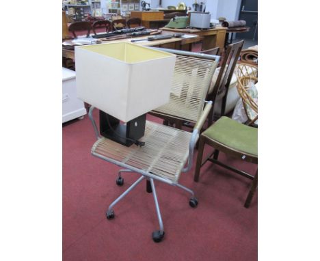 An Unusual Corded Seat and Back Office Chair, plus a contemporary table lamp. (2)