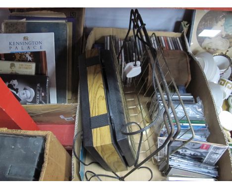 Scrap Screen Book, Fidelity record player model HF42, magazine rack, cd's, Royalty books, etc:- Two Boxes.