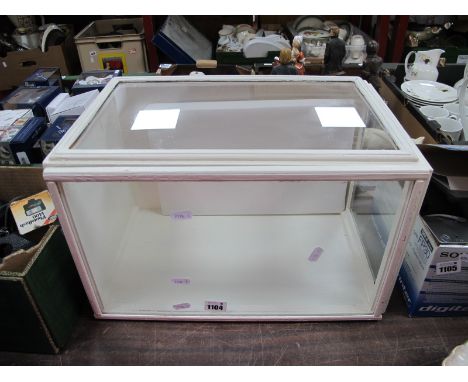 A Contemporary Model Display Case, with sliding glass top access, 44cm long, 28cm deep, 28cm high.