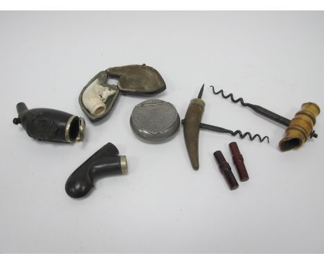 Small Collectables, including vintage pipes, corkscrews, snuff box, etc:- One Box