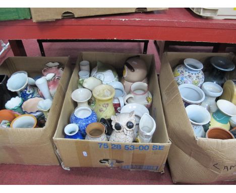 Pottery Vases, model owls, etc:- Three Boxes.