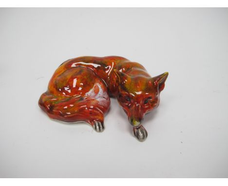 Anita Harris Model of a Curled Fox, gold signed, 12cm wide.
