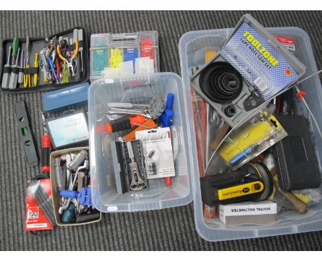 Tools - Drill set, screwdrivers, torchers, rawl plugs, etc:- Two Boxes.