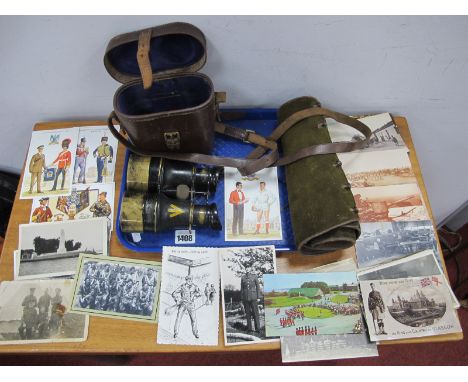 Militaria - A Set of WWII Binoculars, by H.H &amp; Son Ltd Liverpool with yellow arrow in original leather case, a pair of sp