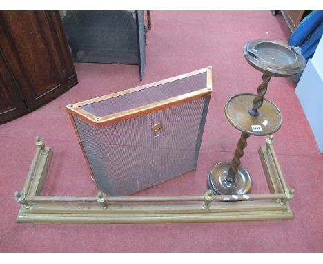 A Brass Fender, fireguard and a 1930's oak smokers stand. (3)