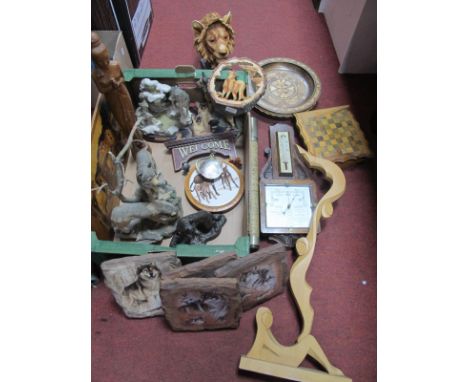 Model Animals, plaques, oak wall barometer, telescope:- One Box.