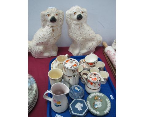 A Pair of XIX Century Staffordshire Dogs, Wedgwood Jasper ware, lighter, Poole jug, Hancocks ivory ware, coffee service.