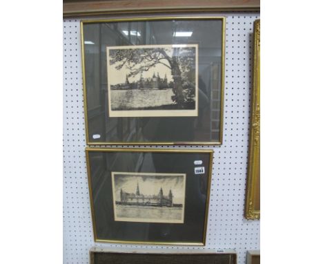 H Percy Thomas (1846-1922), Stately Buildings, possibly Istanbul, etching, 17 x 23cm, signed lower right, another larger. (2)
