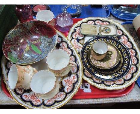 Two Foley Platters, Wilton lustre bowl (chipped) other ceramics, silver and enamel councillor medal etc:- One Tray.