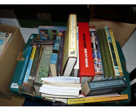 A box of books including Lord of The Rings and 'The Hobbit Companion Book','Queen's Company Commodore Donald Maclean', histor