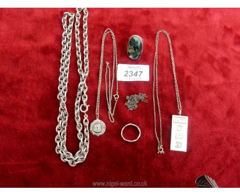 A quantity of silver jewellery including David Scott-Walker, Sheffield, 1076 necklace in dog tag ingot style, St. Christopher