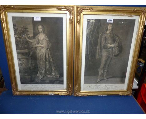 A pair of early full-length portrait Mezzotints of Arthur and Jane Goodwin of Wichendon, 17 1/2'' x 24 1/2''.