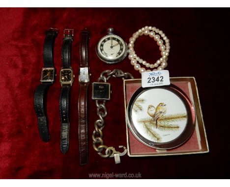 A quantity of watches to include Seconda, Indiglo, Timex, Ingersoll, Triumph, pocket watch, etc. plus boxed paperweight.