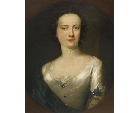 FRANS VAN DER MIJN (1719-1783) "Madame Menier (Mrs Hockett)", portrait study of a lady wearing pearl necklace and white dress