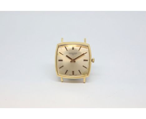 Longines, cushion dial with onyx baton hour markers, 31mm 18ct gold case, Longines signed 6942 17 jewel manual wind movement