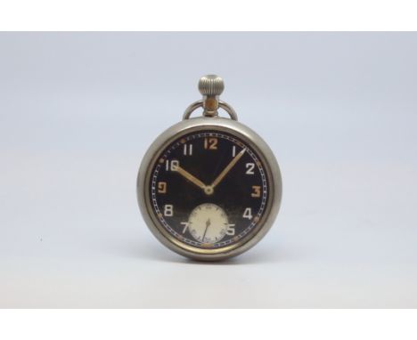 A Gentlemen's Military Bravingtons Pocket Watch, circa 1940s, porcelain luminous dial with Arabic numerals, heavy luminous ha