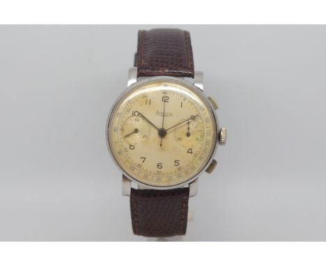 Vintage Levrette chronograph, circular dial with twin register chronograph, Arabic numerals, two outer tracks, 38mm steel cas