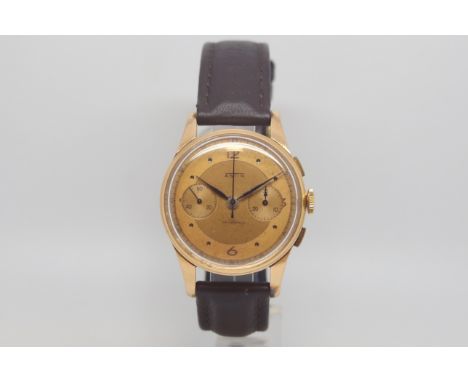 Vintage Astin chronograph, circular dial with two subsidiary chronograph dials, dot hour markers, outer seconds track, 35mm c