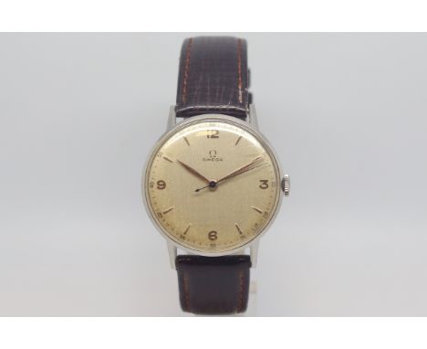 Gentlemen's Omega stainless steel watch, circa 1940s, original untouched cream dial with outer minute track dagger gold hands