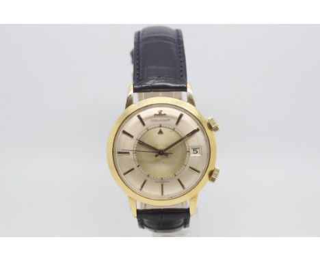 Jaeger-LeCoultre 18ct Memovox, circular twi tone dial with onyx baton hour markers, date aperture, inner roasting alarm dial,