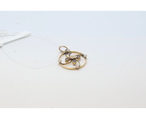 Sapphire and pearl pendant, in yellow metal tested as 9ct