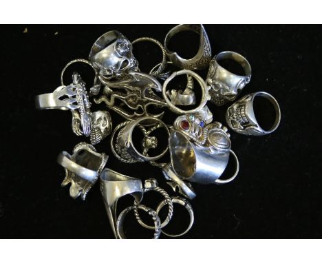 A quantity of mostly silver skull, snake and fantasy rings, weighing approximately 232g gross