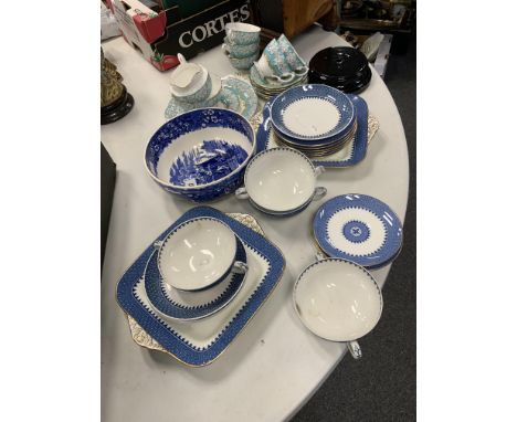 WEDGWOOD TRANSFER BOWL WITH PART DINNER SERVICE , ROYAL ALBER ENCHANTMENT PART TEA SERVICE . APPROX 34 ITEMS
