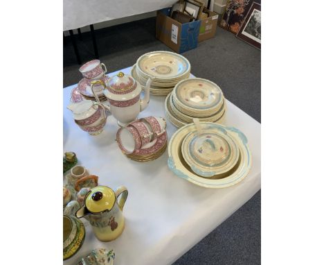 PART AND STAFFORDSHIRE ELLESMERE TEA SET WITH PART DINNER SERVICE . APPROX 49 PIECES