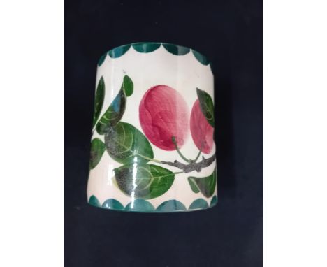 WEMYSS WARE CICULAR POT, PAINTED FRUIT 4 " HIGHT (MISSING LID)