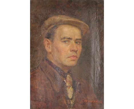 20th Century Russian school, Sergei Tymakov, portrait study of a man with cap, signed and dated 1948, 41.5cm x 29cm