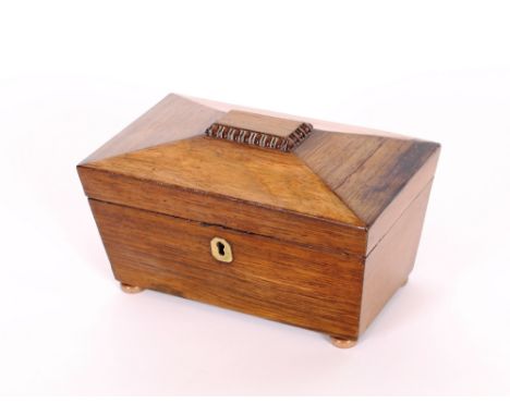 A 19th Century rosewood sarcophagus shaped two compartment tea caddy, 19cm