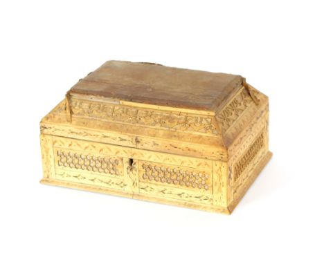 An Antique Indian ivory box, 22cm wide, AF