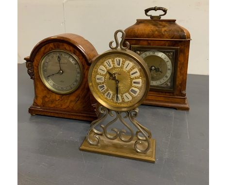 Three mantle clocks, two Elliot clocks with wood surround and the other IMHOF brass clock 