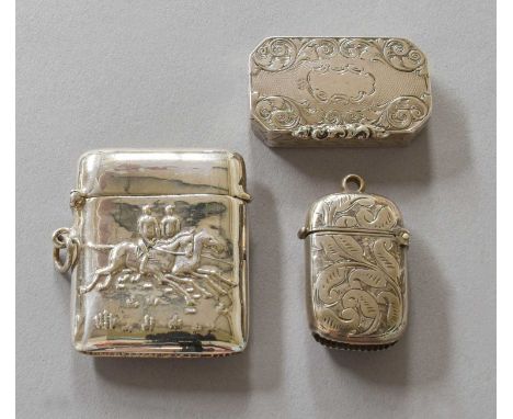 A Victorian Silver Vinaigrette, by John Tongue, Birmingham, 1842, oblong and with engraved foliage and engine-turned decorati