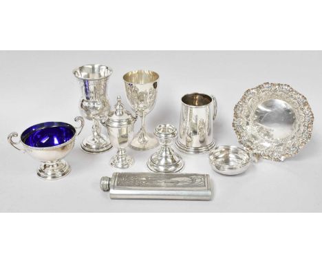 A Collection of Assorted Silver, comprising a two-handled cup and cover, 11.5cm high; a circular dish with shaped rim; a gobl