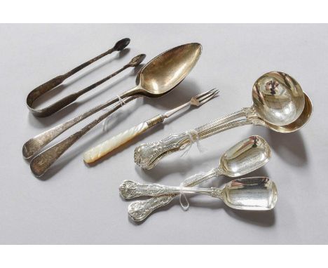 A Collection George III and Later Silver Flatware, comprising 2 Old English pattern table-spoons, London, 1810, differing mak