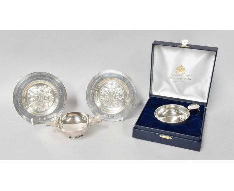 Four Elizabeth II Silver Items, comprising two silver dishes, by C. J. Vander Ltd., London, one 1960 and one 1964, each circu