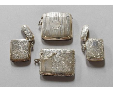 A Collection of Assorted Vesta-Cases, All Birmingham, each oblong, three variously engraved with foliage, one with engine-tur