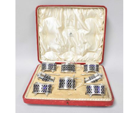 A Cased Edward VII Silver Condiment-Set, by William Henry Stokes and Arthur George Ireland, Chester, 1902, Retailed by R. &am